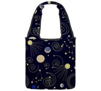 VAPOKF Constellations Sac fourre-tout en toile Motif croissant de lune pour femme Grand sac de transport réutilisable pour l'école, le travail, le bureau, les voyages, le magasinage décontracté