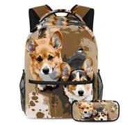 VAPOKF Corgis Lot de 2 cartables pour adolescentes, filles, garçons, enfants, sac à dos avec trousse à crayons pour école primaire, secondaire et lycée, multicolore, Taille unique, Ensemble cartable