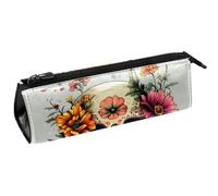 VAPOKF Crâne humain avec fleurs lumineuses - Trousse à crayons - Pochette à maquillage compacte avec fermeture éclair
