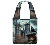 VAPOKF Crow on Abandon Castle Sac fourre-tout en toile pour femme, grand sac de transport réutilisable, sac à bandoulière pour l'école, le travail, le bureau, les voyages, le shopping, décontracté