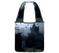 VAPOKF Crows over Abandon Castle Sac fourre-tout en toile pour femme, grand sac de transport réutilisable, sac à bandoulière pour l'école, le travail, le bureau, les voyages, le shopping, décontracté