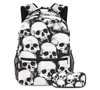 VAPOKF Dead Human Skulls Ensemble cartable pour adolescentes, filles, garçons, enfants, sac à dos pour étudiant, sac à dos avec trousse à crayons pour école primaire, secondaire et lycée, multicolore
