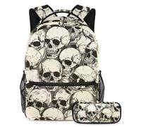 VAPOKF Dead Human Skulls Ensemble cartable pour adolescentes, filles, garçons, enfants, sac à dos pour étudiant, sac à dos avec trousse à crayons pour école primaire, secondaire et lycée, multicolore,