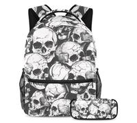 VAPOKF Dead Human Skulls Ensemble cartable pour adolescentes, filles, garçons, enfants, sac à dos pour étudiant, sac à dos avec trousse à crayons pour école primaire, secondaire et lycée, multicolore,