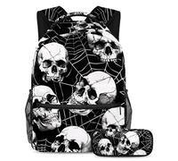 VAPOKF Dead Sugar Skull Spider Web Sac d'école pour adolescentes, filles, garçons, enfants, sac à dos avec trousse à crayons pour l'école primaire, secondaire et lycée, multicolore, Taille unique,