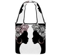 VAPOKF Deux sacs fourre-tout en toile pour femme africaine noire avec bandeau tribal - Grand sac de transport réutilisable pour l'école, le travail, le bureau, les voyages, le shopping