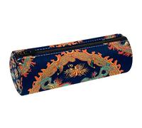 VAPOKF Dragons entrelacés dans une trousse à crayons circulaire en cuir synthétique pour étudiants, papeterie, trousse de maquillage pour femmes, filles, garçons, enfants, fournitures scolaires et de