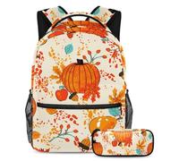 VAPOKF Ensemble cartable avec citrouille, pomme, poires pour adolescents, filles, garçons, enfants, sac à dos avec trousse à crayons pour école primaire, secondaire, lycée, multicolore, Taille unique,