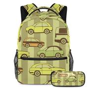VAPOKF Ensemble cartable bus et voitures pour adolescentes, filles, garçons, enfants, sac à dos avec trousse à crayons pour école primaire, secondaire, lycée, multicolore, Taille unique, Ensemble
