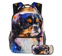 VAPOKF Ensemble cartable Cavalier King Charles Spaniel pour adolescentes, filles, garçons, enfants, sac à dos avec trousse à crayons pour primaire, secondaire, lycée, multicolore, Taille unique,
