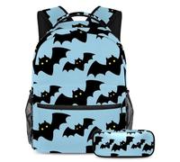 VAPOKF Ensemble cartable chauve-souris volante aux yeux jaunes pour adolescentes, filles, garçons, enfants, sac à dos avec trousse à crayons pour école primaire, secondaire, lycée, multicolore, Taille