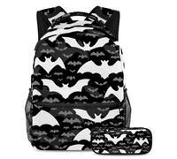 VAPOKF Ensemble cartable chauve-souris volante blanche et grise pour adolescentes, filles, garçons, enfants, sac à dos avec trousse à crayons pour l'école primaire, secondaire et lycée, multicolore,