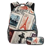 VAPOKF Ensemble cartable de voyage en France pour adolescentes, filles, garçons, enfants, sac à dos avec trousse à crayons pour l'école primaire secondaire junior lycée