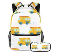 VAPOKF Ensemble cartable motif bus cartoon, jaune, pour adolescentes, filles, garçons, enfants, sac à dos pour étudiant, sac à dos avec trousse à crayons pour l'école primaire, secondaire et lycée,
