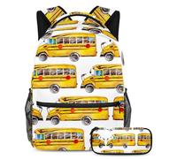VAPOKF Ensemble cartable motif bus jaune (3) pour adolescentes, filles, garçons, enfants, sac à dos avec trousse à crayons pour école primaire, secondaire et lycée, multicolore, Taille unique,