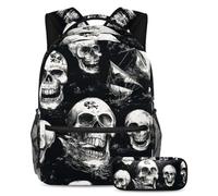 VAPOKF Ensemble cartable motif crânes de pirates, voilier pour adolescentes, filles, garçons, enfants, sac à dos, sac à dos avec trousse à crayons pour primaire, secondaire, lycée, multicolore, Taille