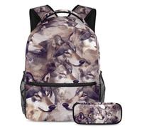 VAPOKF Ensemble cartable motif loups sans couture pour adolescentes, filles, garçons, enfants, sac à dos avec trousse à crayons pour école primaire, secondaire et lycée, multicolore, Taille unique