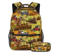 VAPOKF Ensemble cartable vintage années 1990 avec train et voiture pour adolescentes, filles, garçons, enfants, sac à dos avec trousse à crayons pour école primaire, secondaire, lycée, multicolore,