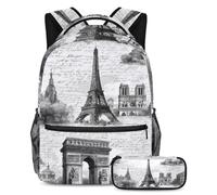 VAPOKF Ensemble de cartable d'architecture française pour adolescentes, filles, garçons, enfants, sac à dos avec trousse à crayons pour l'école primaire, secondaire et lycée