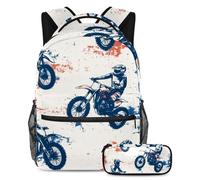 VAPOKF Ensemble de cartable de moto pour adolescentes, filles, garçons, enfants, sac à dos avec trousse à crayons pour école primaire, secondaire, lycée, multicolore, Taille unique, Ensemble cartable