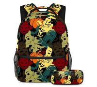 VAPOKF Ensemble de cartable d'Halloween avec motif fantôme et pierre tombale pour adolescentes, filles, garçons, enfants, sac à dos avec trousse à crayons pour primaire, secondaire, lycée,