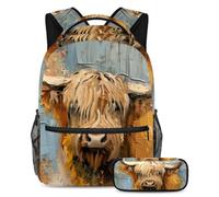 VAPOKF Ensemble de cartable motif vache écossaise pour adolescents, filles, garçons, enfants, sac à dos avec trousse à crayons pour l'école primaire, secondaire, lycée, multicolore, Taille unique,