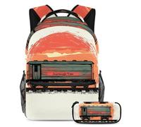 VAPOKF Ensemble de cartable vintage en bois rustique pour adolescentes, filles, garçons, enfants, sac à dos avec trousse à crayons pour école primaire, secondaire, lycée, multicolore, Taille unique