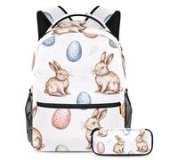 VAPOKF Ensemble sac d'école aquarelle œufs de Pâques et lapins pour adolescentes, filles, garçons, enfants, sac à dos avec trousse à crayons pour primaire, secondaire, lycée, multicolore, Taille