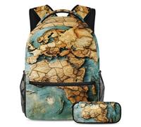 VAPOKF Ensemble sac d'école avec carte de l'Afrique du monde et de l'Europe pour adolescentes, filles, garçons, enfants, sac à dos avec trousse à crayons pour école primaire, secondaire, lycée