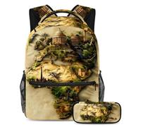 VAPOKF Ensemble sac d'école avec carte de voyage d'Europe Afrique pour adolescentes, filles, garçons, enfants, sac à dos avec trousse à crayons pour l'école primaire, secondaire et lycée, multicolore