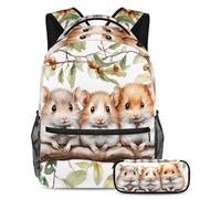 VAPOKF Ensemble sac d'école avec trois hamsters sur une branche d'arbre pour adolescentes, filles, garçons, enfants, sac à dos avec trousse à crayons pour l'école primaire, secondaire et lycée