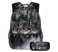VAPOKF Ensemble sac d'école avec trois loups pour adolescentes, filles, garçons, enfants, sac à dos avec trousse à crayons pour l'école primaire, secondaire et lycée, multicolore, Taille unique