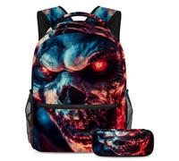 VAPOKF Ensemble sac d'école effrayant visage humain pour adolescentes, filles, garçons, enfants, sac à dos pour étudiant, sac à dos avec trousse à crayons pour primaire, secondaire, junior lycée
