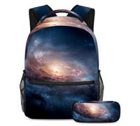 VAPOKF Ensemble sac d'école en spirale avec galaxie nébulaire pour adolescentes, filles, garçons, enfants, sac à dos avec trousse à crayons pour l'école primaire, secondaire et lycée