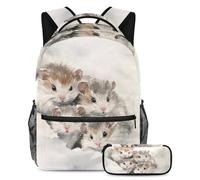 VAPOKF Ensemble sac d'école Hamsters Play in the Snow pour adolescentes, filles, garçons, enfants, sac à dos avec trousse à crayons pour l'école primaire, secondaire, lycée, multicolore, Taille unique