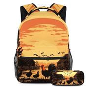 VAPOKF Ensemble sac d'école motif animaux de la campagne pour adolescentes, filles, garçons, enfants, sac à dos avec trousse à crayons pour l'école primaire, secondaire et lycée, multicolore, Taille