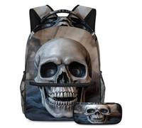 VAPOKF Ensemble sac d'école motif crâne mort humain pour adolescentes, filles, garçons, enfants, sac à dos pour étudiant, sac à dos avec trousse à crayons pour l'école primaire, secondaire et