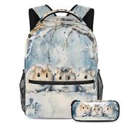 VAPOKF Ensemble sac d'école motif hamsters sur une branche de neige pour adolescentes, filles, garçons, enfants, sac à dos avec trousse à crayons pour l'école primaire, secondaire et lycée