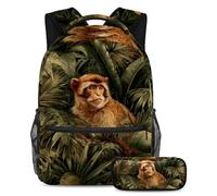 VAPOKF Ensemble sac d'école singe dans la jungle tropicale pour adolescentes, filles, garçons, enfants, sac à dos avec trousse à crayons pour l'école primaire, secondaire et lycée