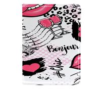 VAPOKF Étui portefeuille de voyage en cuir pour passeport Bonjour Paris avec lèvres, 11,5 x 16,5 cm, multicolore, 11.5x16.5cm/4.5x6.5 in, Vintage