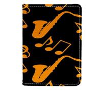 VAPOKF Étui portefeuille de voyage en cuir pour passeport et notes de musique et saxophone doré, 11,5 x 16,5 cm, multicolore, 11.5x16.5cm/4.5x6.5 in, Vintage