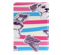 VAPOKF Étui portefeuille de voyage en cuir pour passeport Motif chiots et cônes de glace 11,5 x 16,5 cm, multicolore, 11.5x16.5cm/4.5x6.5 in, Vintage