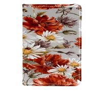 VAPOKF Étui portefeuille de voyage en cuir pour passeport Motif coquelicot et marguerite Rouge 11,5 x 16,5 cm, multicolore, 11.5x16.5cm/4.5x6.5 in, Vintage
