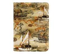 VAPOKF Étui portefeuille de voyage en cuir pour passeport Motif pirates et bateau 11,5 x 16,5 cm, multicolore, 11.5x16.5cm/4.5x6.5 in, Vintage
