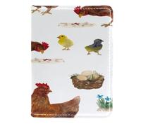 VAPOKF Étui portefeuille de voyage en cuir pour passeport Motif poule mange vers et poussins 11,5 x 16,5 cm, multicolore, 11.5x16.5cm/4.5x6.5 in, Vintage