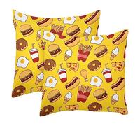 VAPOKF Fast Food Snacks, boissons et desserts - Lot de 2 housses de coussin carrées - 45 x 45 cm - Style rustique - Décoration de printemps - Pour la maison, le canapé, le canapé