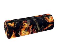 VAPOKF Fire Guitars Trousse à crayons en cuir avec porte-monnaie et maquillage pour étudiants, papeterie, école, bureau