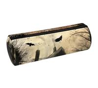 VAPOKF Flying Crows Trousse à crayons en cuir avec motif cabane abandonnée pour ranger des stylos, des pièces de monnaie, des cosmétiques, des fournitures de bureau ou des étudiants
