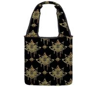 VAPOKF Golden Lotus Mandalas Sac fourre-tout en toile pour femme Grand sac de transport réutilisable pour l'école, le travail, le bureau, les voyages, le shopping décontracté