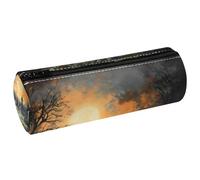 VAPOKF Graveyard Trousse à crayons en cuir synthétique avec imprimé chauve-souris volantes pleine lune pour étudiants, fournitures de bureau pour femmes, filles, garçons, enfants, multicolore
